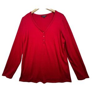 Mario Serrani Womens Henley Long Sleeve T-shirt Size L Red V-Neck Casual Slit